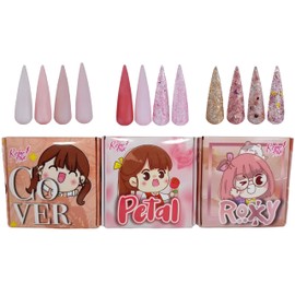 Wapizima Rebel Pink Zoo Collection, Set de 12 Acrílicos para Uñas, 3 Paquetes con 4 Colores Brillantes (Roxy, 3 piezas)