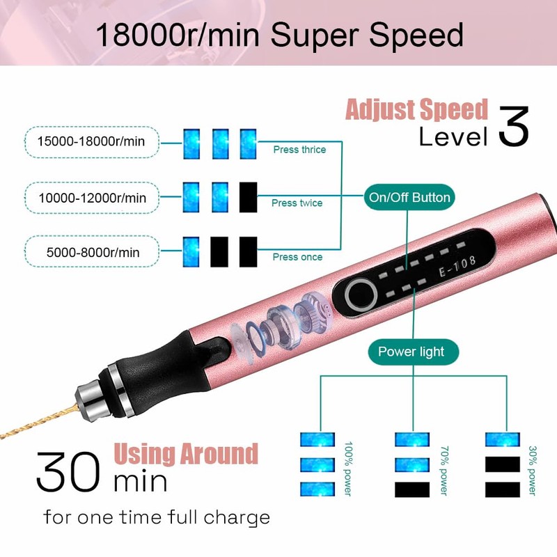 3-Speed Cordless Mini Drill Pen With 8 Small Drill Bits,Rechargeable