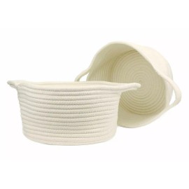 Orino 2pcs White Cotton Rope Storage Baskets with Handle Soft Durable Laundry Baskets