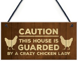 RED OCEAN Novelty Chicken Sign Funny Coop Hen House Plaque For Garden Gate Crazy Lady Gift