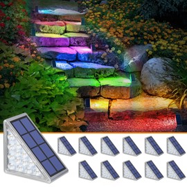 NIORSUN Solar Step Lights for Outside,12 Pack RGB Solid Color Changing Solar Stair Lights Outdoor Waterproof IP67 Auto On Off,Solar Lights for Steps,Stair,Patio,Yard,Porch,Front Door,Deck Decor
