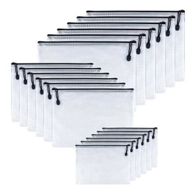 Document Bag Zip A4 + A5 + A6, Pack of 15 Zip Bags, Card Box, Bank Bag, Document Bag, Utensil Bag, Bag with Zip, Suitable for Office School