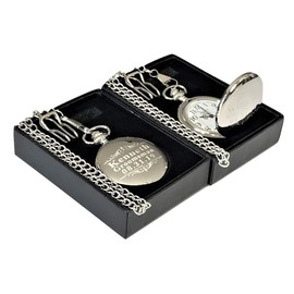 Engraved Pocket Watch, Groomsmen watch with box and chain included, Men's Wedding gift