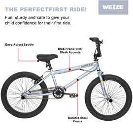 WEIZE Freestyle BMX Bike, 20 inch Trick Bicycle for Kids, Hi-Ten Steel Frame, 360 Degree Rotor Freestyle, 4 Pegs Single Speed Teen Bike for Boys Girls & Beginner-Level to Advanced Riders