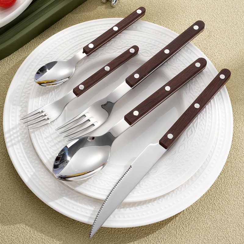 Rivet ABS Faux Wood Handle Silverware Set - 6-Piece Stainless