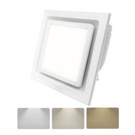 POWERENG Bathroom Exhaust Fan with Light,9.8 in Panel,3000K/4500K/6000K 12W 7.5In Square LED,117 CFM,0.7 Sones 4 Inches Duct 110V,Quiet Ventilation Exhaust Fan for Shower/Home/Office(3-Colour LED)