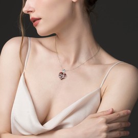 FJ January Birthstone Necklace for Women 925 Sterling Silver Garnet Necklace Butterfly Pendant Rose Flower Necklace Jewellery Gifts for Women Mom Wife Girls Her