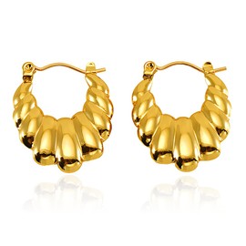 TOFBS Earrings for Women Premium Hoop Vintage Earrings Hypoallergenic Golden Earrings Hypoallergenic Gift Fashion Jewellery for Party Wedding Engagement, Stainless Steel