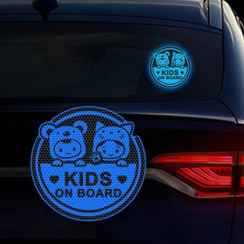 Baby on Board Sticker for Cars, Nouiroy 2PCS Kids on Board Super Strong Reflective Two Babies in Car Decals and Stickers Cute Baby Car Window Bumper Safety Warning Sign Auto Vinyl Sticker, Blue