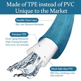 Gnimihz Fabric Garden Hose 25ft, Made of TPE(Not PVC) Non-Shrinking Durable & Lightweight Water Hose, Flexible Hose, 3/4" Solid Brass Fittings, Drinking Water Safe Material, Suction Hoses, Blue