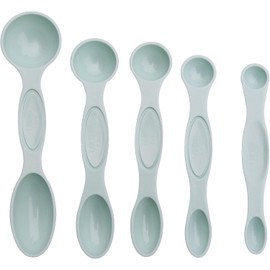 The Great British Bake Off Measuring Spoon Set GBBO's Signature Duck Egg Blue, Set of 5 (1.25ml-15ml) inc. Teaspoon & Tablespoon, Double Ended Design, Plastic, 15 milliliters