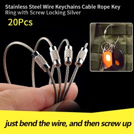 Wire Keychain, 20Pcs 5.9Inch Stainless Steel Cable Rope Key Ring Loops with Screw Locking for Outdoor Hiking Home Car Keys