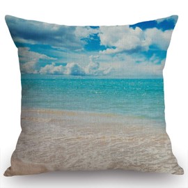 Swono Beaches Sunny Day Cotton Linen Throw Pillow Case Home Decorative Cushion Cover for Sofa Couch Bedding 18x18 Inches