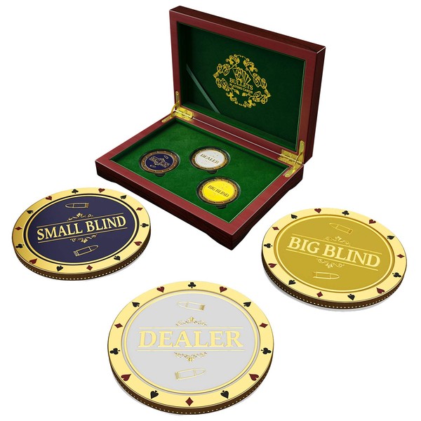 Bullets Playing Cards Golden Poker Dealer Metal Button