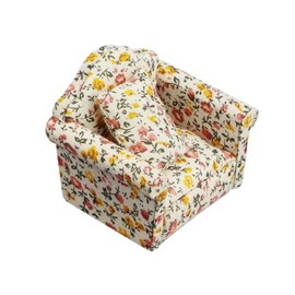 LATRAT Dollhouse Sofa, 1:12 Dollhouse Miniature Furniture Model Cloth Floral Pattern Couch Chair Sofa with Cushion, Accessories Floral Pattern Mini Furniture Sofa Set with Back Cushion, Yellow Flowers
