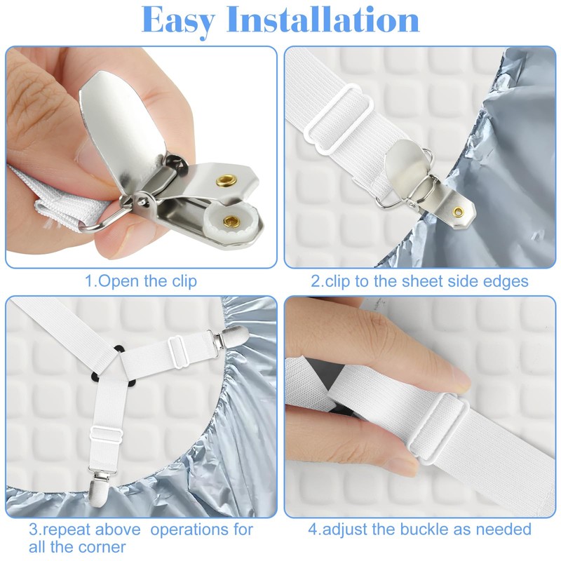 Morcheiong 4 Pack Bed Sheet Straps Adjustable Sheet Fasteners with