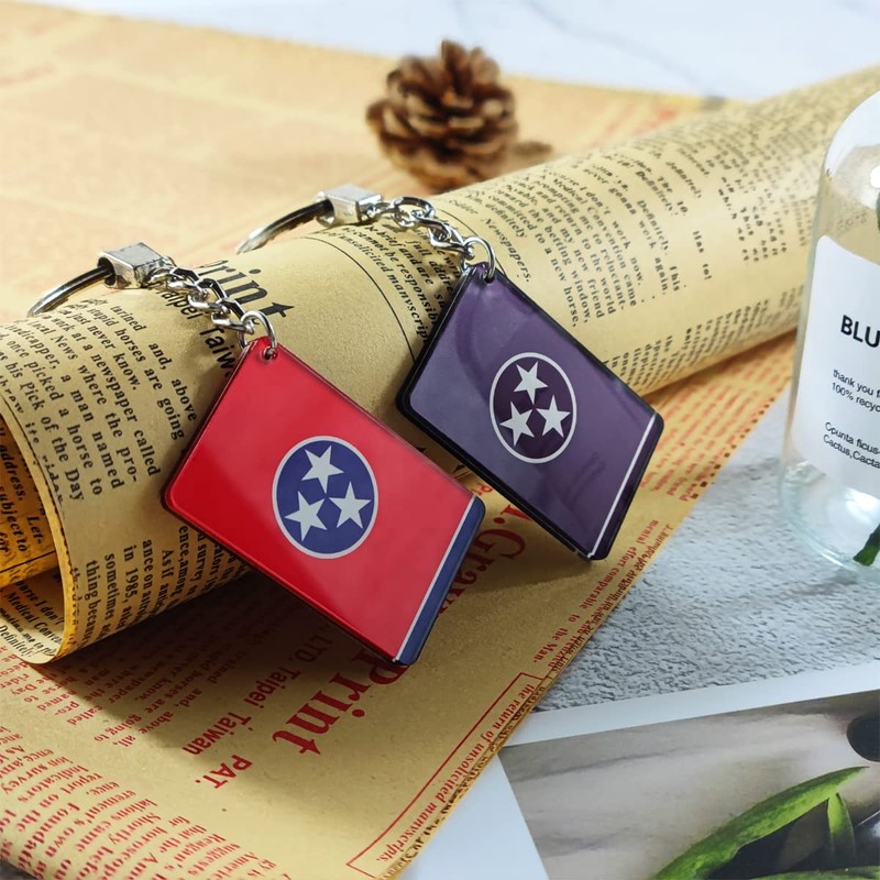 QQSD Tennessee Flag Keychain Key Ring, 2 Pack