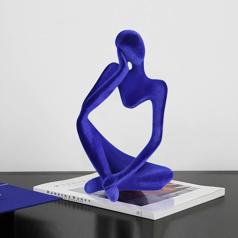 Abstract Thinker Statues and Sculptures, Resin Blue Flocked Thinker Statue