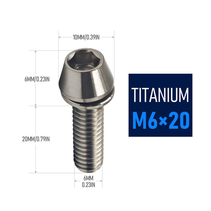 4Pcs Titanium Bike Bolts, M6x18mm 20mm Hex Tapered Head for