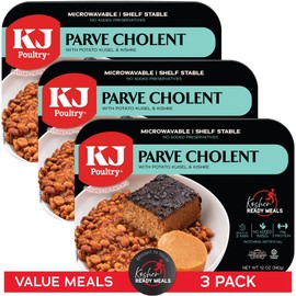 KJ Poultry Kosher Parve Ready Meals - Cholent MRE Meals Ready to Eat, Halal, (3 Pack) Prepared Entree Fully Cooked, Shelf Stable Microwave Dinner Travel, Military, Camping, Emergency Survival