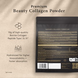 Bovine Collagen Powder 330g - 100% Pure Unflavoured Premium Hydrolysed Collagen with Hyaluronic Acid & Vitamin C - Type 1 & 3 Collagen Peptides for Joints, Muscles, Hair, Skin & Nails - Satin Naturel