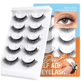 Pestañas autoadhesivas, 5 pares de pestañas postizas a presión de aspecto natural, sin pegamento, reutilizables, ojo de gato, wispy, pestañas postizas