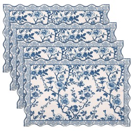 HunnmingRe Blue Floral Placemats Set of 4 12x18 Inch Chinoiserie Vintage Country Spring Placemats Washable Rustic Table Decoration for Kitchen Dining Restaurant Picnic Home Party Decor