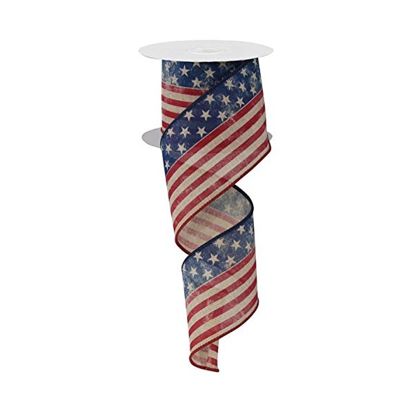 2.5" Stars & Stripes Ribbon: Tan, Red & Blue (10