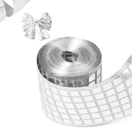 2 Rolls 12 Yards Disco Ribbons, Silver Glitter Ribbon Sequin Ribbon Sparkling Metallic Square Ribbon Wrapping Gifts Crafts Christmas Tree Disco Theme Party Decoration