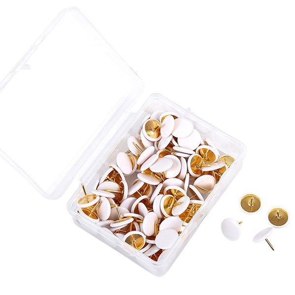 100pcs Push Pins White Drawing Pins Round Head Thumb Tacks