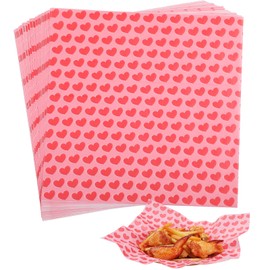 KIKISML 100 PCS Deli Paper Sheets 12 * 12 Inch, Valentine's Day Food-graded Greaseproof Paper Food Basket Liners for Sandwiches, Burgers, Fries Wrapping Paper - Red Heart