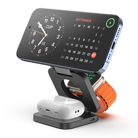 KU XIU X55 Wireless Charger, 3 in 1 Magnet, Simply Place on Charging, Mag-Safe Compatible, Charging Stand, Magnetic Charger, 5-15 W Output, Foldable, Rapid Charging, 3 Devices Simultaneously,