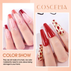 Gel Nail Polish Kit with U V Light Starter Kit with Tips Fall Colors Gel Polish Set Red Pink White Gel Nail Stickers Complete Gel Nail Kit Gel Manicure Kit DIY at Home for Women