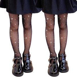 LOLANTA Kids' Tights, Fishnet Tights, Children's Mesh Stockings, Sequins, Set of 2, White, Black, 43.3 - 66.1 inches (110 - 168 cm), black with sequins