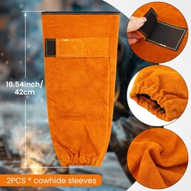 Ranjaner 2 Pcs Leather Welding Sleeves, Double Arm Guards Welding Work Sleeves for Men and Women, Heat & Flame Resistant Arm Protection with Cotton Lining, Orange, 16.54 inch