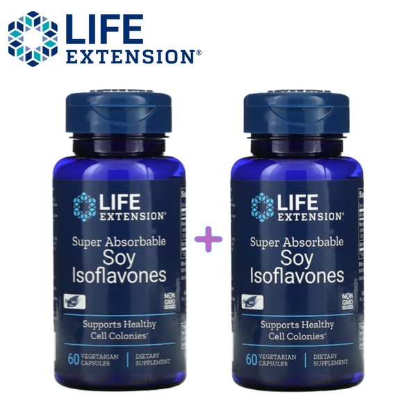 (1+1) Life Extension Soy Isoflavone Fermented Soy Protein NON GMO 60 Vegetable Capsules 2 Pack / (1+1) 라이프익스텐션  대두 이소플라본 isoflavone 발효 콩 단백질 NON GMO 60 베지캡슐 2팩