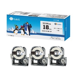 Ninestar G&G SS18K Set of 3 King Jim Compatible Tapes Tepra PRO White with Black Letters, Width 0.7 inches (18 mm), Length 3.2 ft (8 m), Tepra 0.7 inches (18 mm), Tepra Tape, 0.7 inches (18 mm)