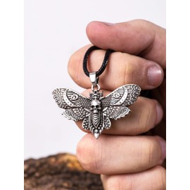 HAQUIL Skull Necklace - Skull Death's-Head Hawkmoth Pendant - PU Leather Cord, 19.7" (Style 3)