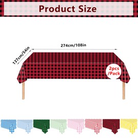 2P Red Black Checkered Table Cloth Party,137*274cm Red Xmas Gingham Tablecloth,Kid Adult Red Black Plastic Table Cover,Large Rectangular Christmas Table Cloths for Parties BBQ Picnic Birthday Wedding