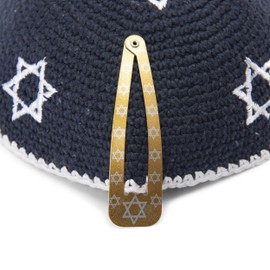 JL Kippah Jewish Israel Cotton Knitted Midnight Blue Black Multi Silver Star of David, Midnight Blue, 85, midnightblue