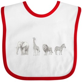 inktastic Safari Animal Sketch Elephant Giraffe Lion Zebra Baby Bib White and Red 465c5