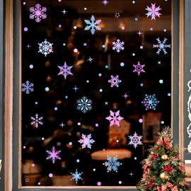 WOFEU Christmas Window Clings for Glass, Windows 3sheets Luminous Snowflakes Decals,Christmas Decorations Christmas Window Stickers for Kids Holiday Window Clings Winter Decorations