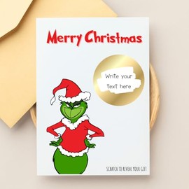 Funny Grin-ch Gold Scratch Write at Home Scratch to Reveal Surprise Cards, Christmas Gift Reveal, Experience Gifting, Scratch and Reveal Voucher