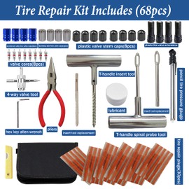 Tire Repair Kit, 68pcs Heavy Duty Tire Plug Kit Universal Flat Tire Puncture Repair Kit for Car, Motorcycle, Truck, SUV, RV, ATV, Tractor, Trailer, Jeep Tubeless Tire Repair Tools with 30 Tire Plugs