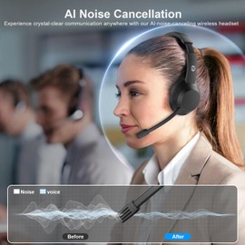 FXWONTY Wireless Headset, Bluetooth Headphones with Mic(AI Noise Cancelling), 65 Hrs Working Time with USB Dongle, Wireless Headset with Mic for Work from Home/Computer/Laptop/PC/Android