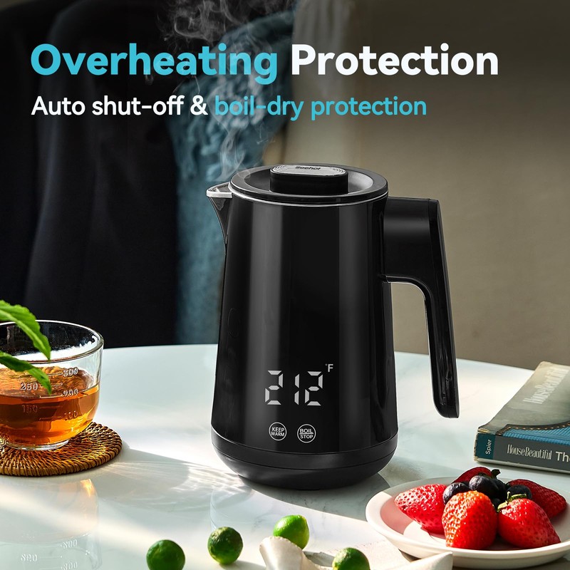 Seehot® 850ml Small Electric Kettle Temperature Control,800W Double Wall Electric