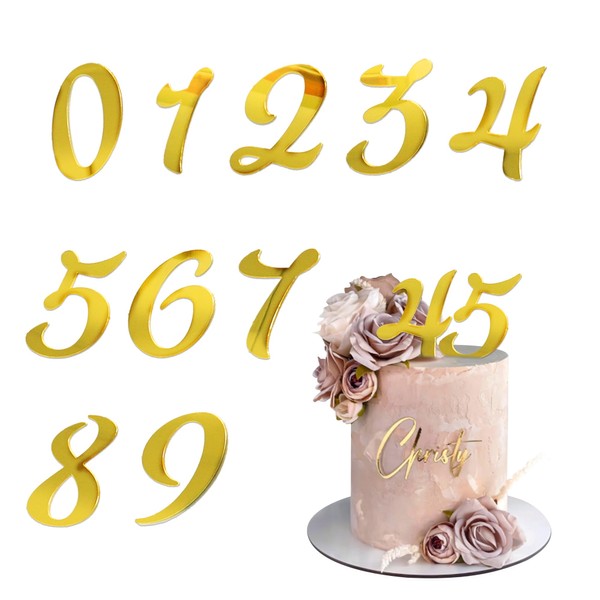 Decoración de acrílico para tartas con números de 0 a 9 números con letras de 0 a 9 números con púas doradas para decoraciones de tartas de boda, feliz cumpleaños, suministros de fiesta de baby shower (estilo 4)
