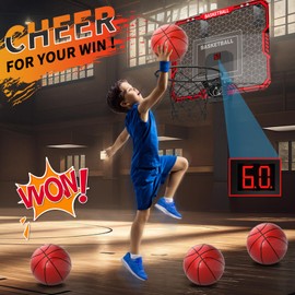 WATUDOU Basketball Hoop Indoor for Kids, Indoor Basketball Hoop with 4 Balls & 3 Modes Scoreboard for Kids Teens 3-5 6-8 8-12, Basketball Toys Teen Boy Gifts for 3 4 5 6 7 8 9 10 11 12 Year Old Boys