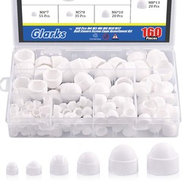 Glarks 160Pcs White Bolt Covers Screw Caps Assortment Kit, M4 M5 M6 M8 M10 M12 Nylon Acorn Dome Protection Caps for Protecting Hexagon Shaped Screws Bolts（White）