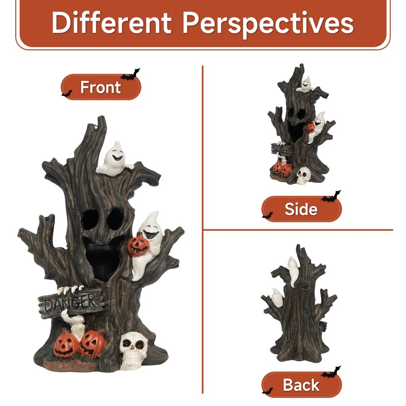 YeehaWhoo Halloween Tree Stump with LED Light, 7.48 inch Resin